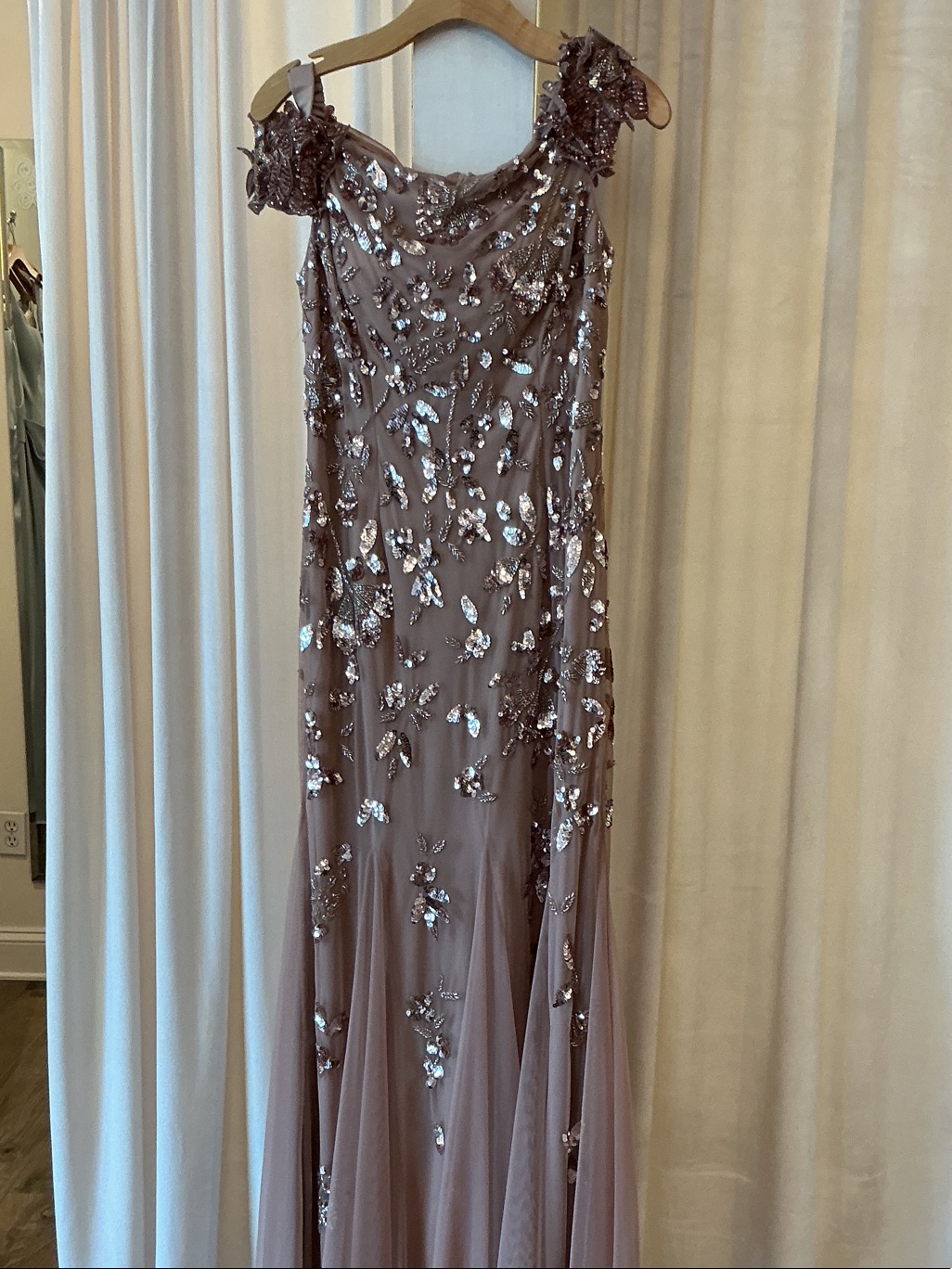 Christina Wu Mauve Sequin Floral Maxi Gown